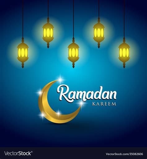 Ramadan Kareem And Lanterns On Blue Background Vector Image