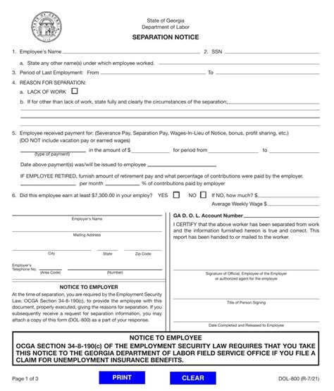 Separation Notice For Ga ≡ Fill Out Printable Pdf Forms Online