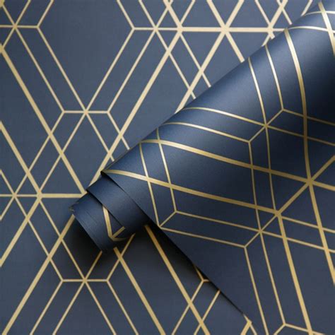 Metro Diamond Geometric Wallpaper Navy Blue And Gold Wow003 Blue