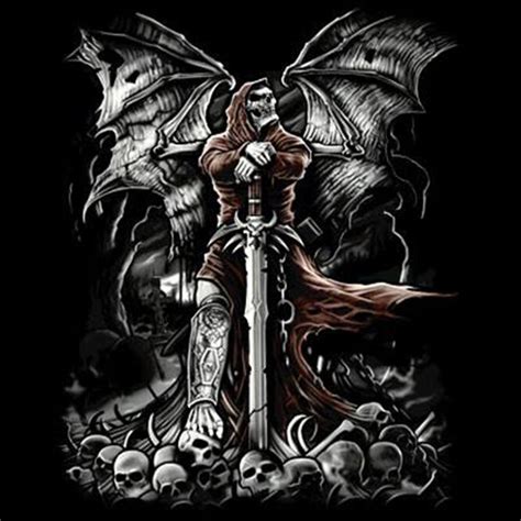 Gravestone Grim Reaper Wings Sword And Skulls T Shirt Tee Ebay