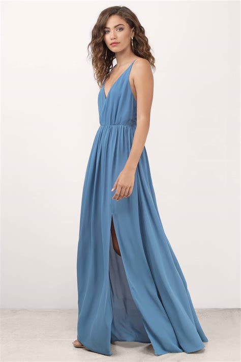 Cute Blue Dress Plunging Dress Blue Elegant Dress Maxi Dress
