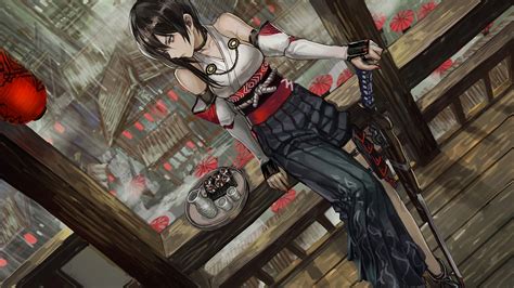 Wallpaper Gun Anime Girls Weapon Lantern Black Hair