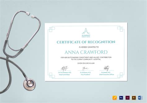 Simple Medical Certificate Of Recognition Design Template In Psd Word