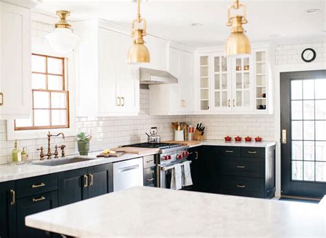 If the floor isn't level, find the highest point in the floor along the wall where the cabinets will be installed. Black lower cabinets with white upper cabinets. I like ...