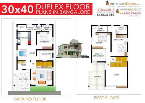 30x40 Site Duplex House Plans East Facing