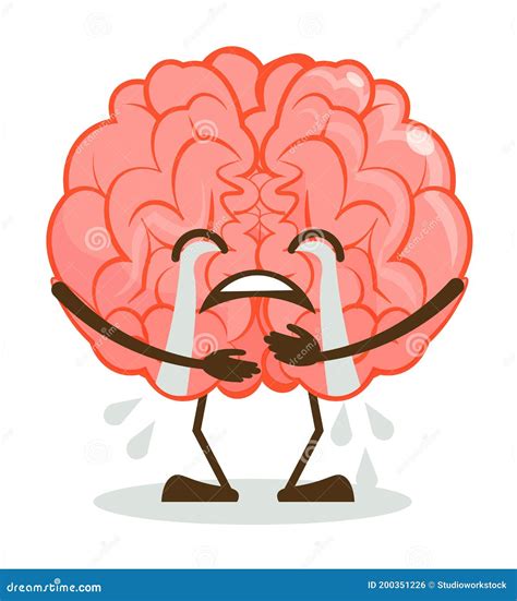 Crying Brain Emoticon Isolated On White Background Stock Vector