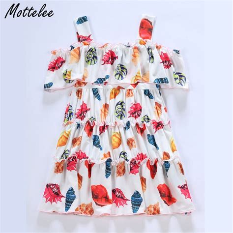 Mottelee Girls Dress Strap Off Shoulder 2018 Summer Print Dresses For