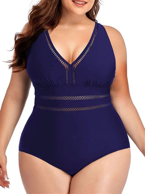 women s plus size one piece swimsuits sexy v neck swimwear tummy control bathing suit for women
