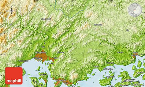 Japan world heritage fuji mountain kyoto nara yakushima ogasawara shiretoko. Physical Map of Hiroshima