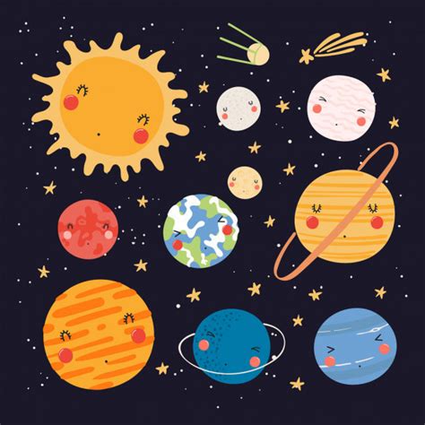 Set Cute Solar System Cartoon Vector Illustration — Stock Vector