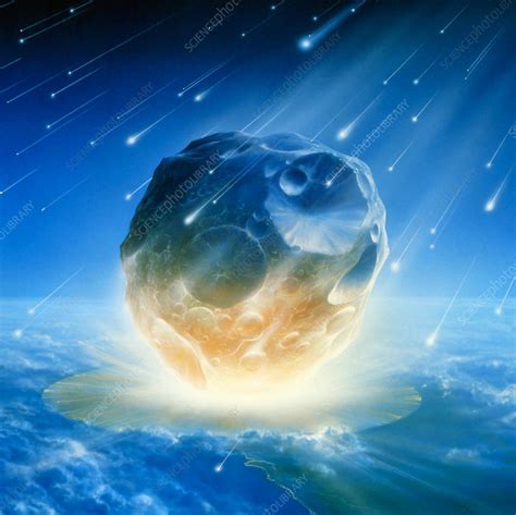 Artwork showing Chicxulub impact event - Stock Image - E402/0042 - Science Photo Library
