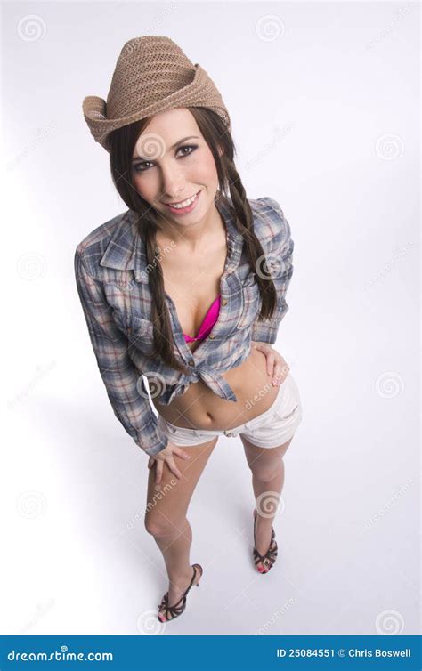 Sassy Cowgirl Standing On White Background Smiling Stock Image Image 25084551