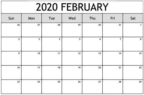 Free Printable February 2020 Blank Calendar Templates Download