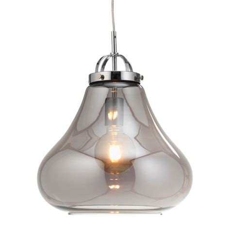polished chrome large ceiling pendant light with smoked glass shade
