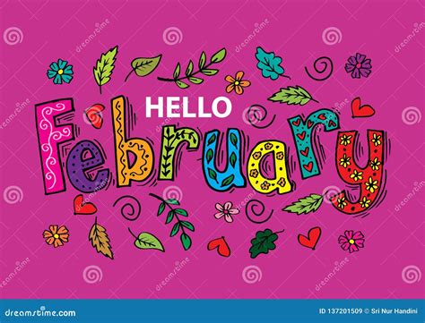 Hello February Hand Lettering Stock Illustration Illustration Of