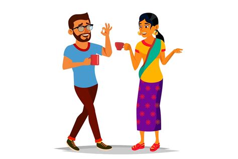 Talking Indian Man And Woman Vector Laughing Friends Office