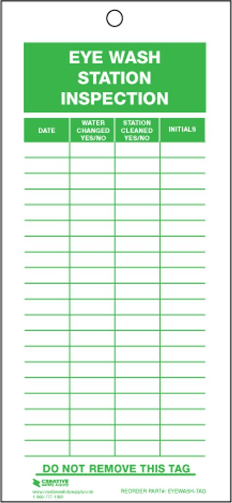 Free Printable Eye Wash Station Inspection Sheet Minimalist Blank