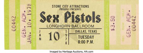 Sex Pistols Longhorn Ballroom Dallas Unused Concert Ticket Stone Lot