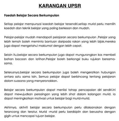 Contoh Karangan Upsr Bahasa Melayu Senarai Tahun