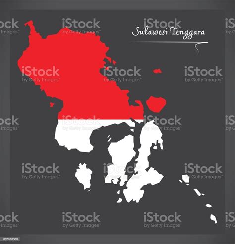 Sulawesi Tenggara Indonesia Map With Indonesian National Flag