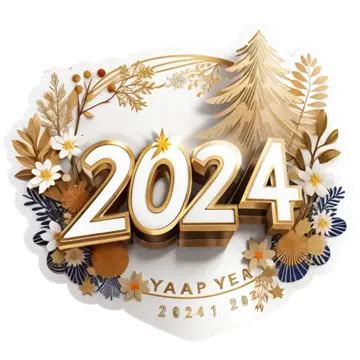Dourado 2024 Com Decorações Faz Adesivo De Ano Novo PNG 2024 Ano