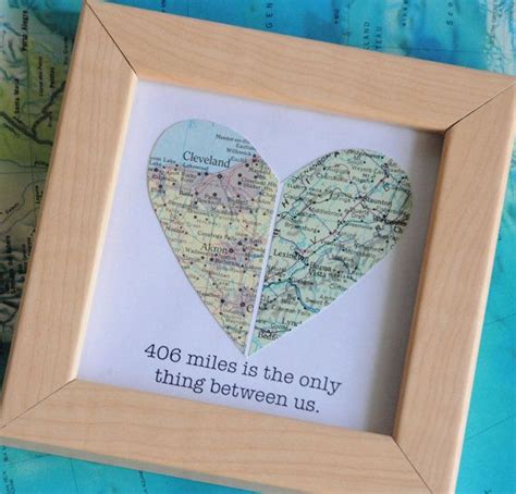 Long Distance Relationship Boyfriend Gift Map Heart Framed By Ekra