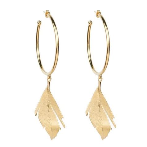 Rounded Hoops In Gold Plated Brass With Feathers And Post Front View Gold Plated Sterling