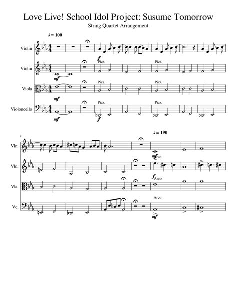 This includes works originally scored for a solo voice of any range with violin and piano. Love Live! School Idol Project: Susume Tomorrow String Quartet Arrangement Sheet music for ...