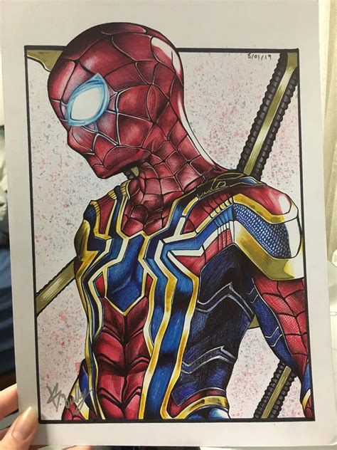 Iron Spider Man Pen Drawing Marvel Amino