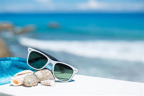 Hd Wallpaper White Wayfarer Sunglasses Summer Beach Sea Blue Sky