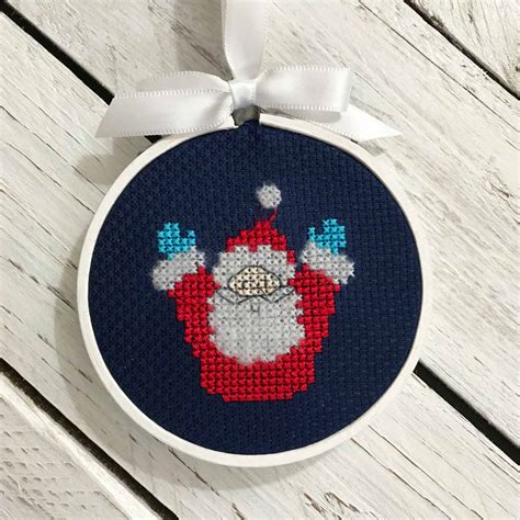 fluffy santa christmas ornament cross stitch pattern