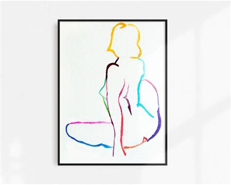 Female Line Drawing Minimalist Nude Art Print Etsy