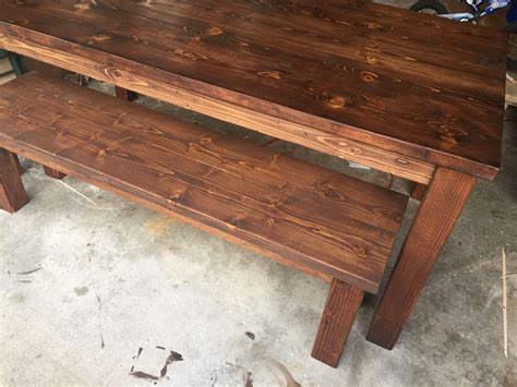 I used one coat of minwax honey stain. Farmhouse table and bench. Stained in minwax honey color ...