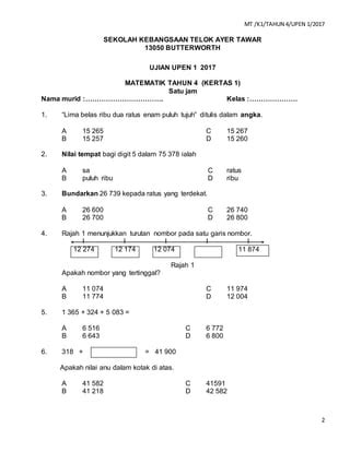 Soalan matematiktahun4ujian1bulanmac20173  PDF