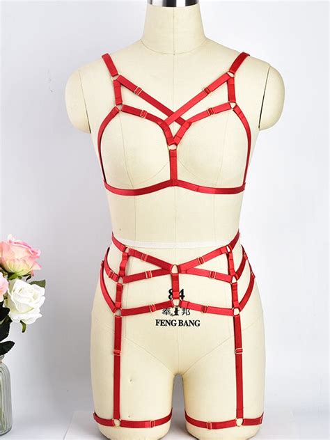 Pastel Gothic Red Body Harness Suit China Things Lingerie Elastic