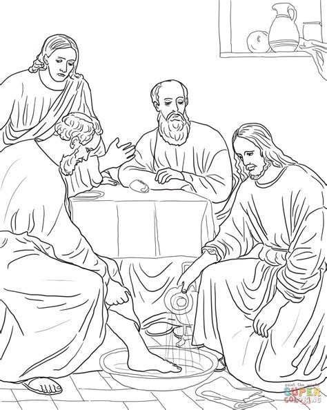 Раскраска Иисус моет ноги своим ученикам Раскраски для детей печать