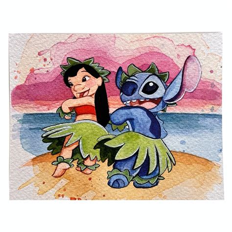 Lilo And Stitch Ohana Disney Watercolor Art Print Collectors Outpost
