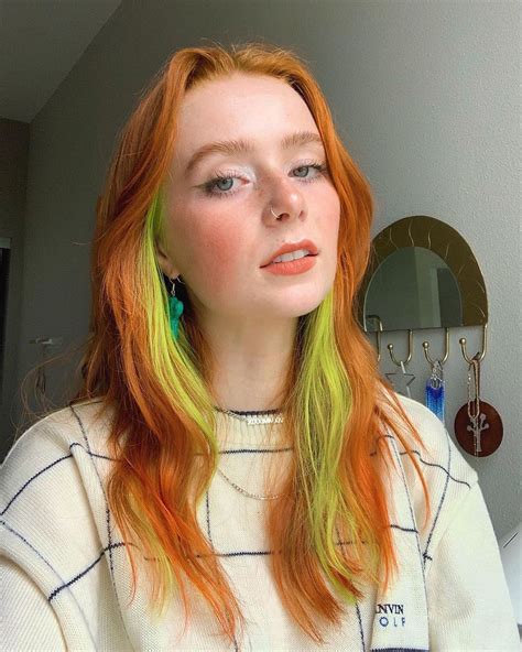 Person With Natural Ginger Hair Color And Neon Green Yellow Money Piece