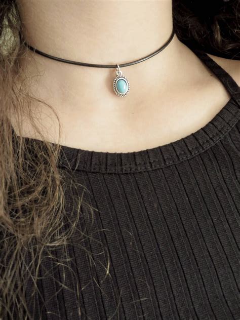 Thin Black Choker Boho Turquoise Necklace Choker Necklace Etsy