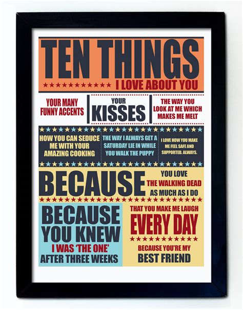 Ten Things I Love About You Print By Tea One Sugar