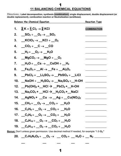 Balancing Chemical Equations Worksheet How To