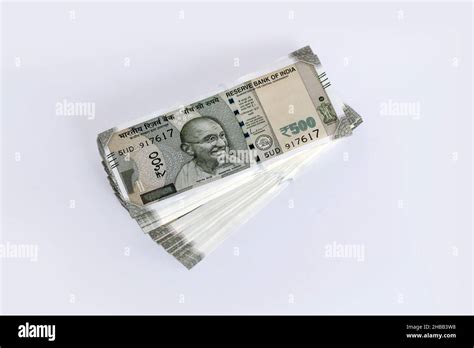 Stack Of Five Hundred Indian All Fresh Notes In White Background