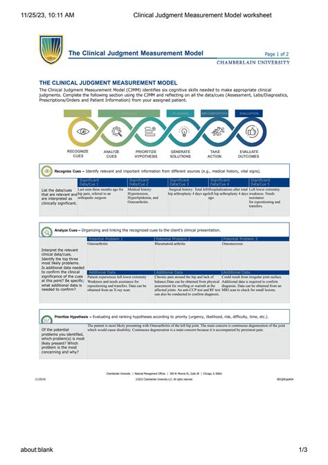 Solution Clinical Judgment Measurement Model Worksheet Studypool