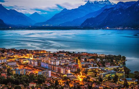 Vevey On The Shores Of Lake Geneva Near Montreux Switzerland