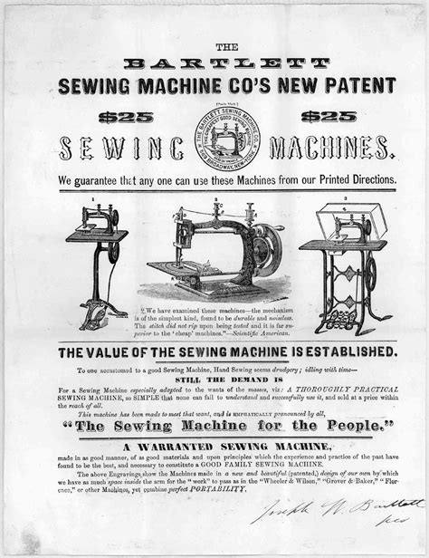The Bartlett Sewing Machine Cos New Patent Sewing Machines New