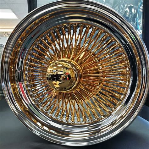 15x7 La Wire Wheels Standard 100 Spoke Straight Lace American Gold Face And Knock Off With