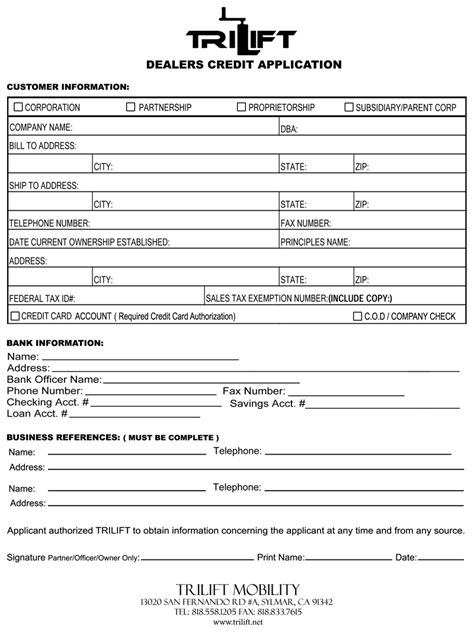 Business Credit Application Form Free Printable Documents