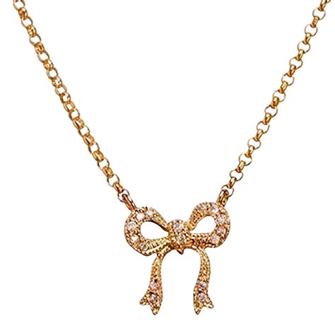 Gold Bow Necklace Pink Chicken