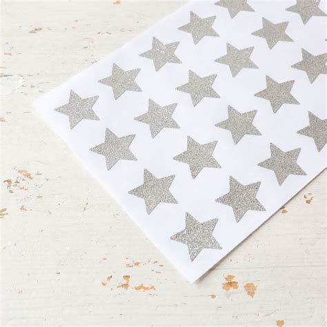 Glittery Silver Star Stickers Sheet Of 24 Berylune