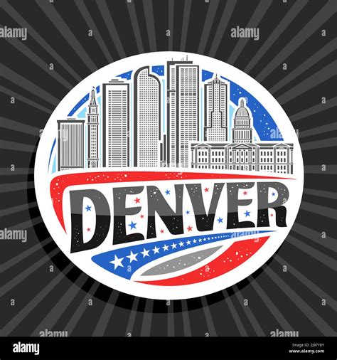 Vector Logo For Denver White Decorative Sign With Line Illustration Of